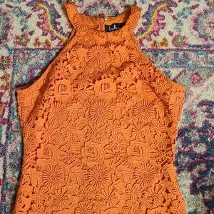 Lulu's Love Poem Coral Lace Mini Dress
